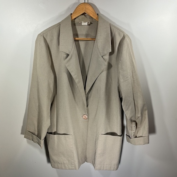 Laura Tyler Jackets & Blazers - Laura Tyler Vintage Blazer Suit Jacket Taupe Oversized Baggy Cropped Sleeve
